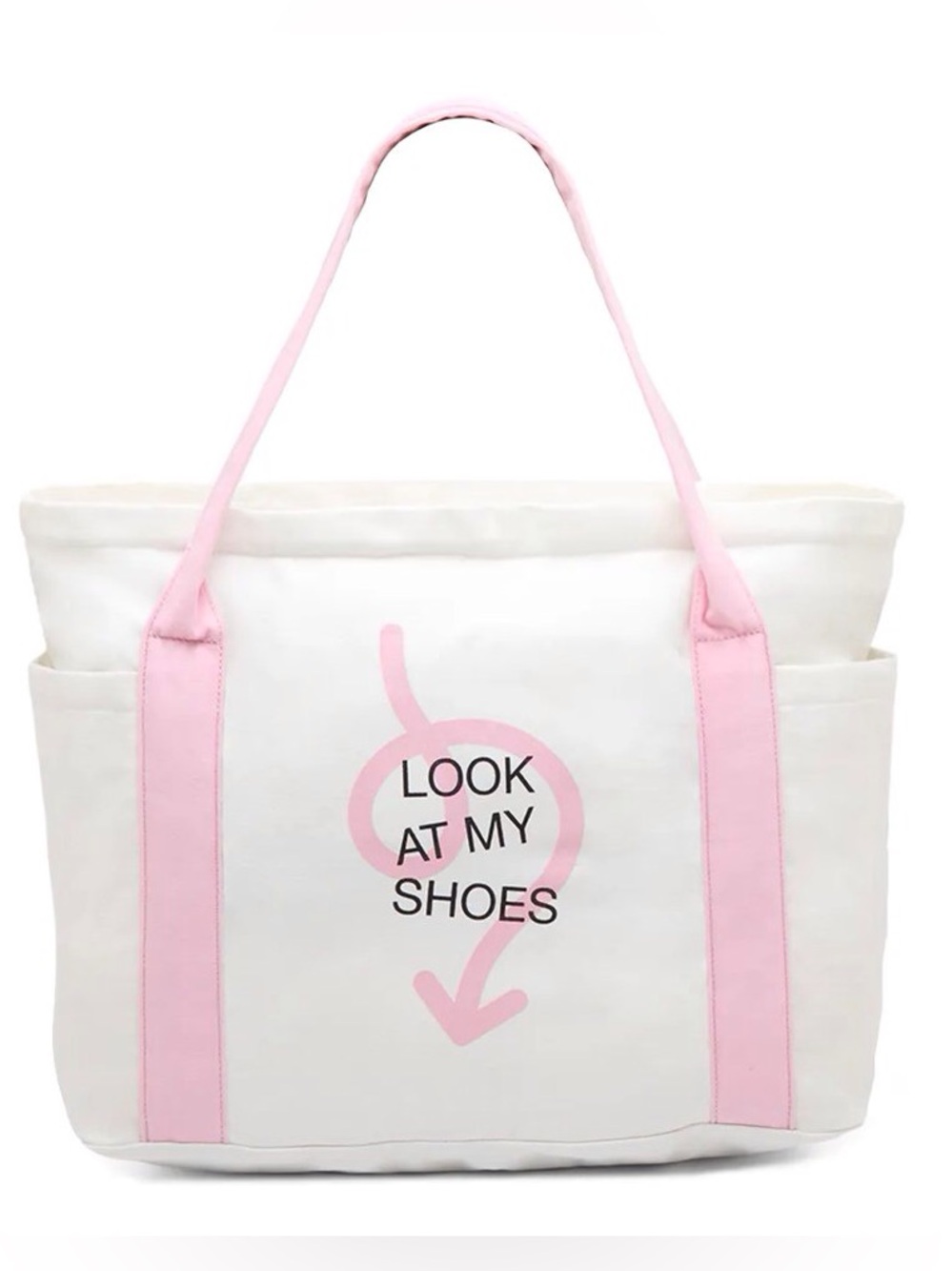 🩷🤍 DSW “Look At My Shoes” Canvas Tote Bag | White & Pink 🤍🩷